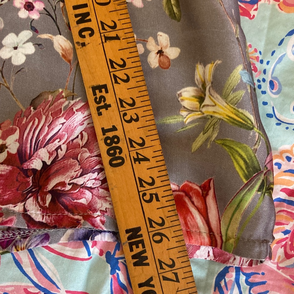 Lola Floral Satin Button-Front Blouse — Gray with Pink, Yellow & Green - Picture 8 of 9